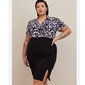 Torrid At The Knee Ponte Studio Crepe Bodycon Dress in Floral Black sz 1X Print